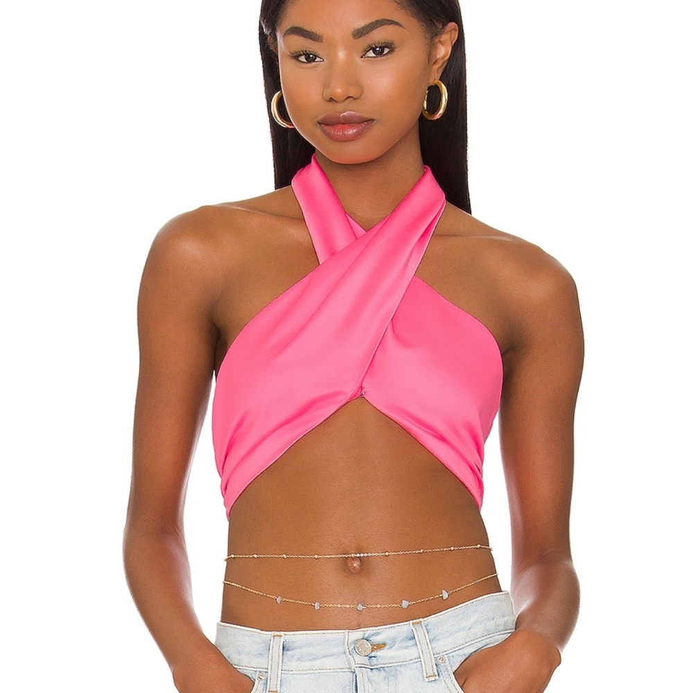 NWT REVOLVE Hot Pink Cross Halter Crop Top